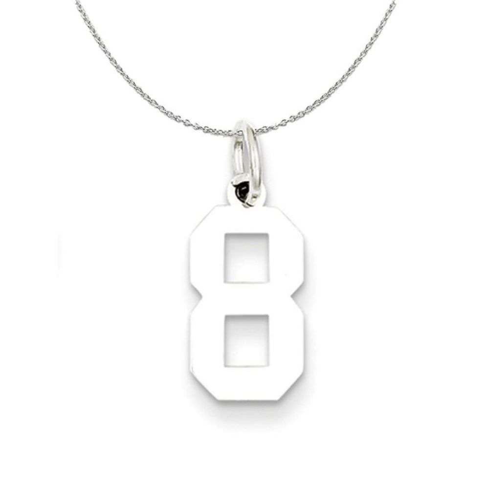 Silver, Athletic Collection Medium Polished Number 8 Necklace - 18 In